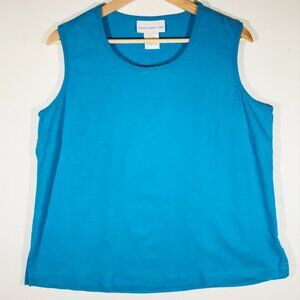 Susan Graver Women's Large Blue Linen Blend Sleeveless Top